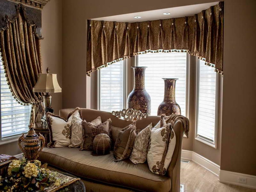 classy window treatment for living room with small golden curtain wonderful living room design with nice window treatment