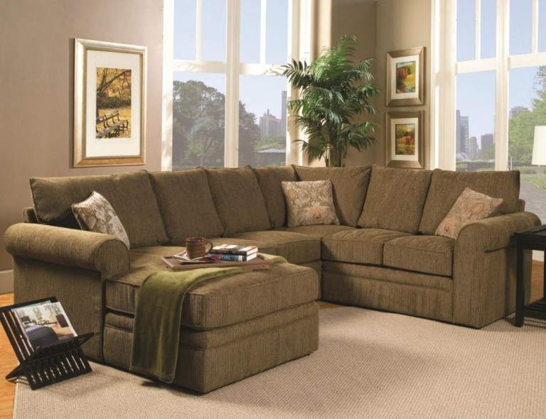 Green Fabric U Shaped Sectional Sofa In The Grey Living Room 768x590 