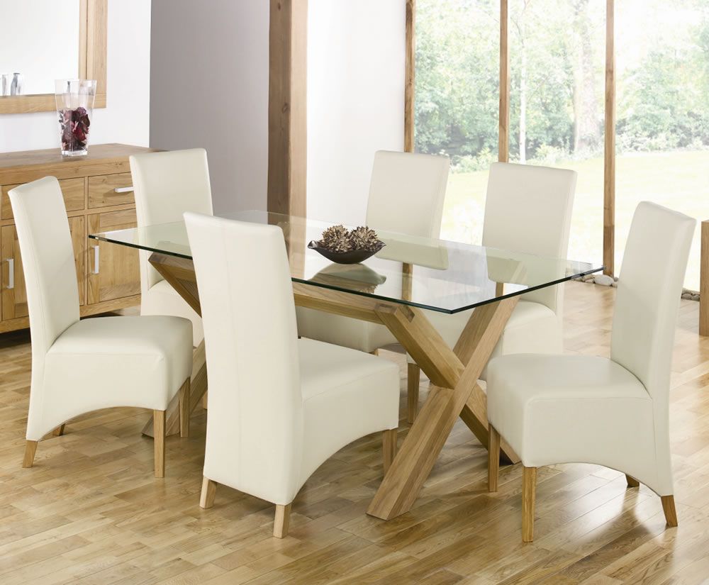 rectangular glass top dining table with wood base and white chairs that look great beautiful wood and glass dining table
