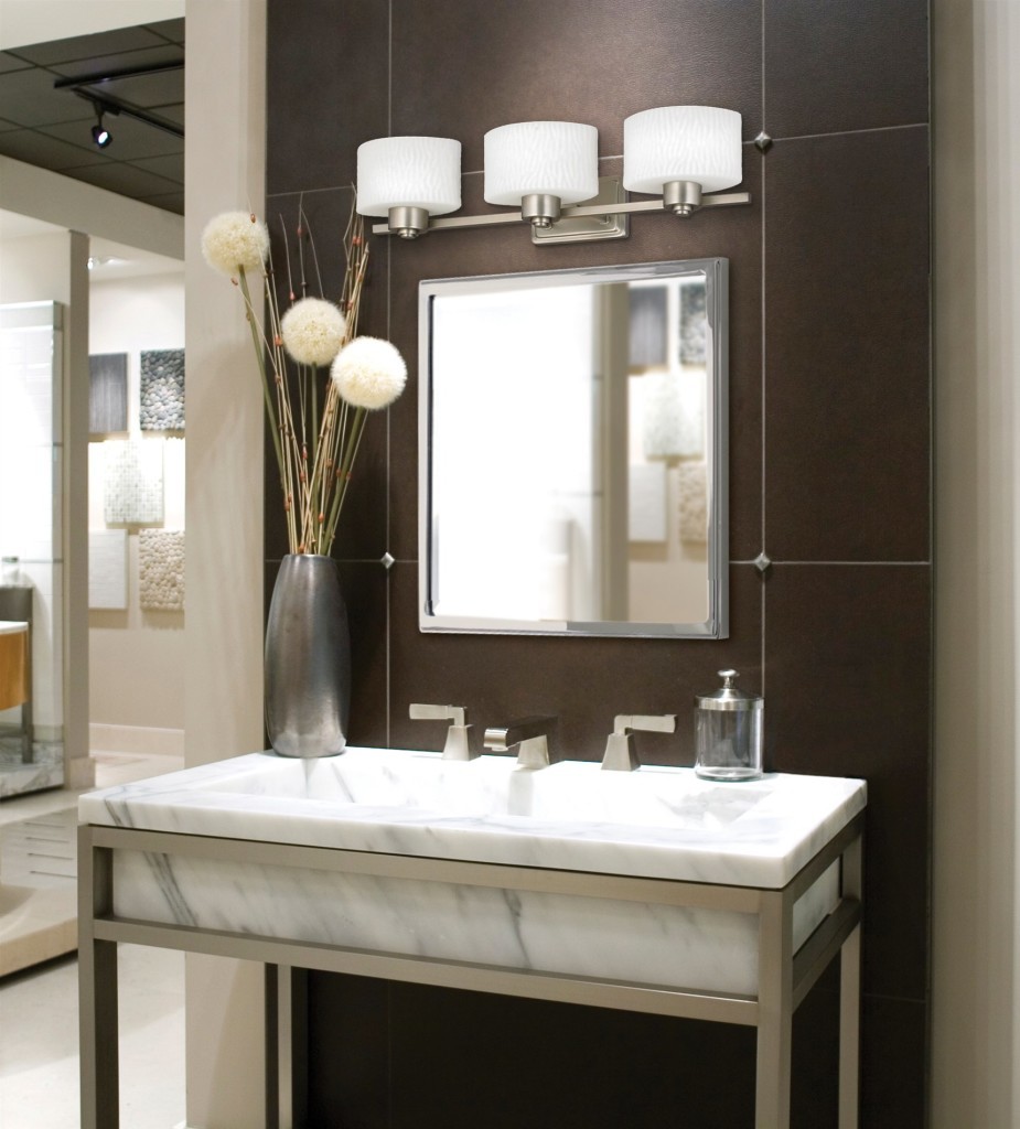 Chrome Bathroom Light Bars Clear Shades with Lighting Tracks Above The Mirror