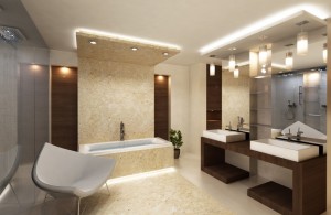 luxurious bathroom design with marble application from the floor to the furniture plus elegant lighting bars the effect of luxury from bathroom light bars