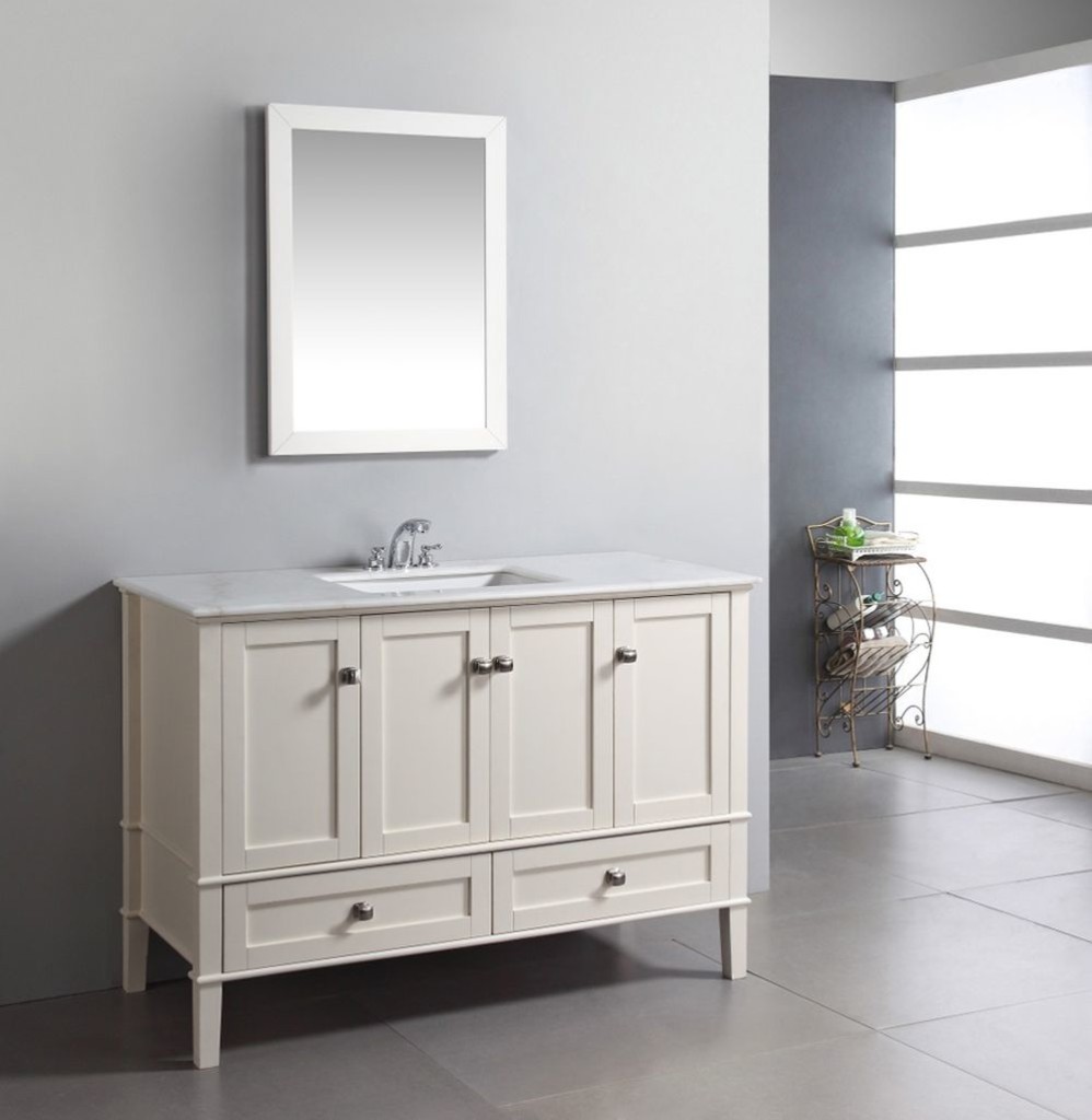 White Bathroom Base Cabinets with Drawers 36 Inch and 4 Storage