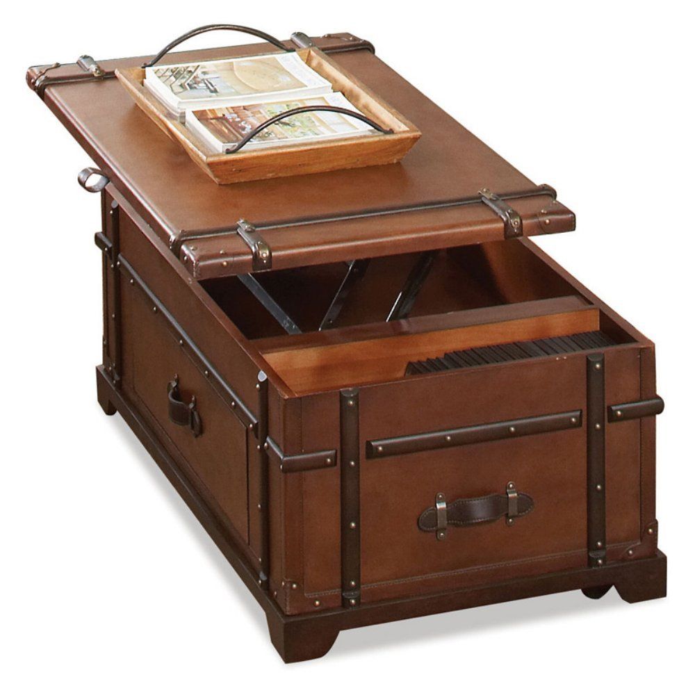 riverside furniture steamer trunk lift top coffee table in aged cognac wood top products of steamer trunk coffee table