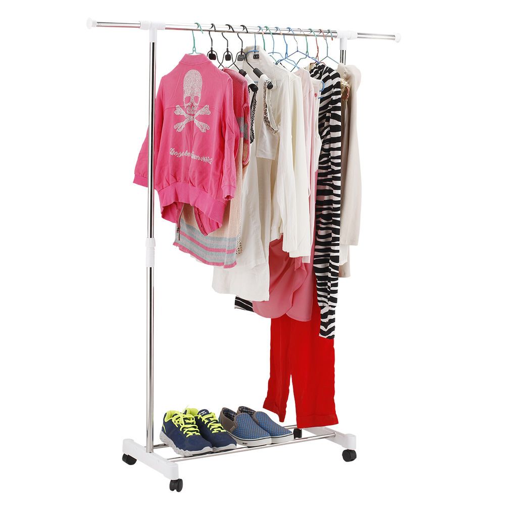 rolling clothes rack hanging garment bar portable adjustable heavy hanger white free standing closet wardrobe for your bedroom