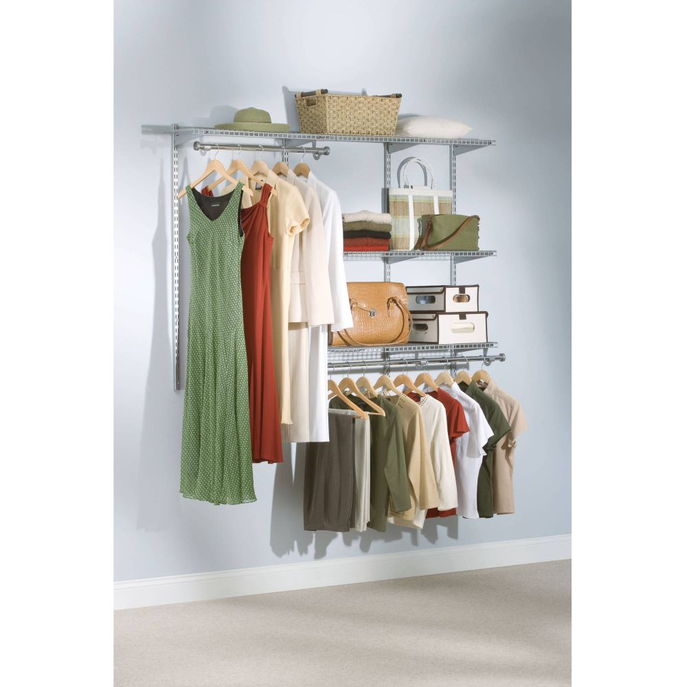rubbermaid customizable and configurable 3 to 6 closet kit titanium stand alone closet organizing tools and systems