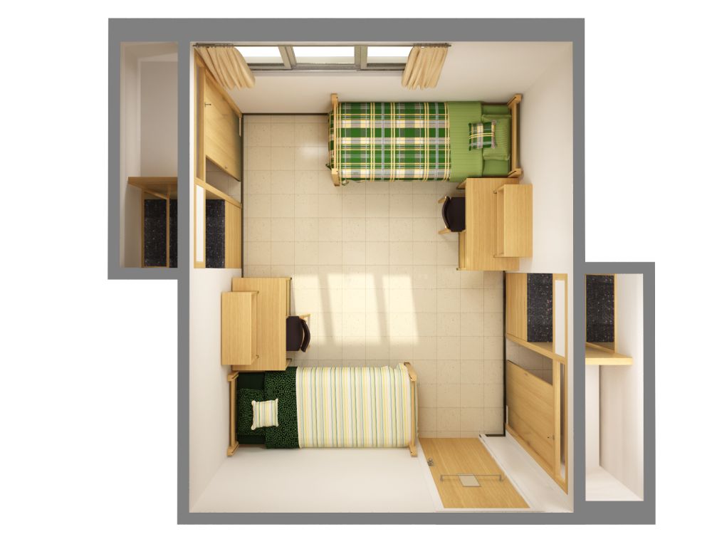 rendering of a sample three student room in stockbridge virtual bedroom designer to plan and design your room