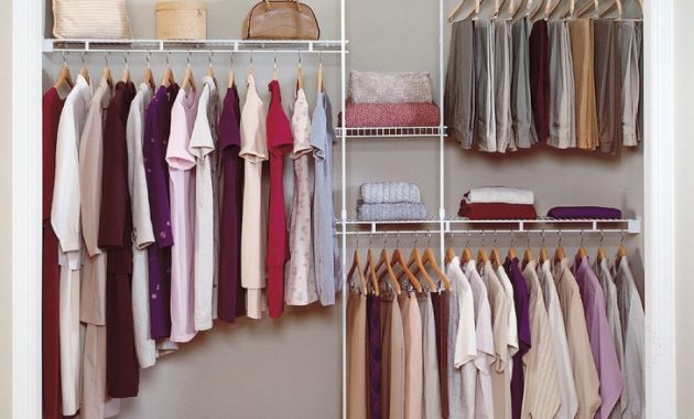Simple Small Minimalist Walk in Closet Organizer Design Ideas with Iron Clothing Hanger Rods