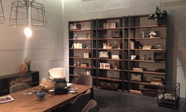 Industrial Home Office with Bookshelf Decor