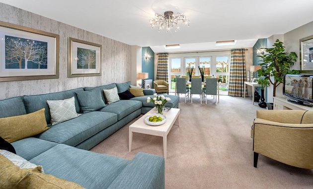 Cool Contemporary Living Room Design with Big Sectional Light Blue Sofa