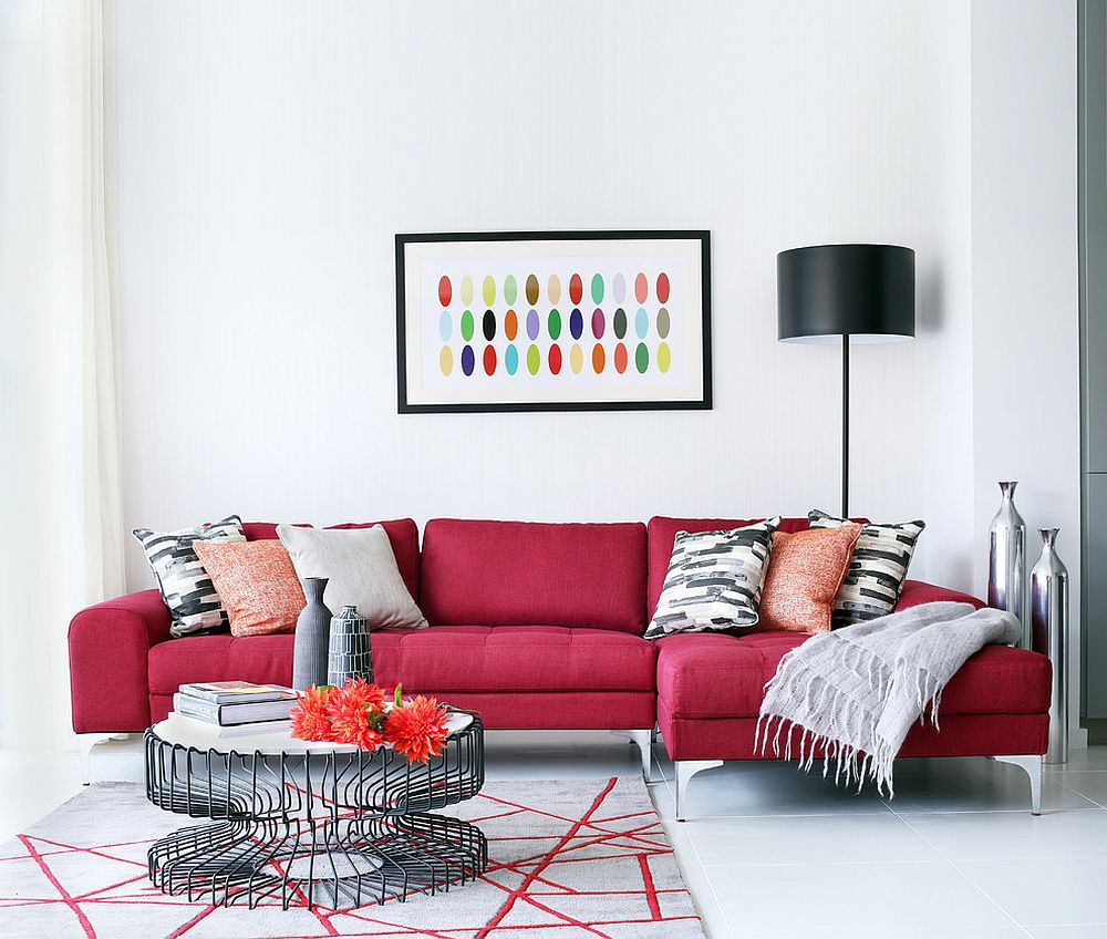 hot dark red sofa for white living room vibrant mode: 25 colorful sofas to refresh your living room