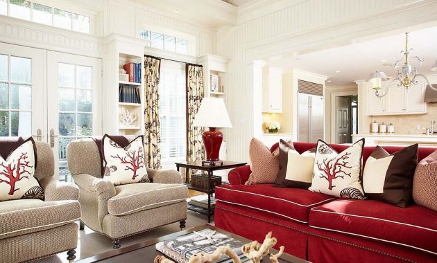 Red and White Sofa for Gorgous Family Room