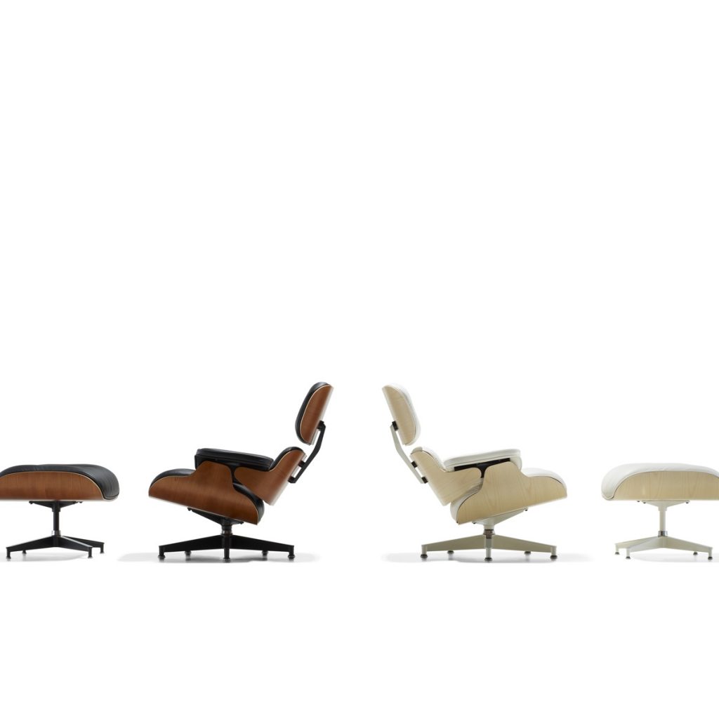 Walnut and White Eames Lounge Chair and Ottoman