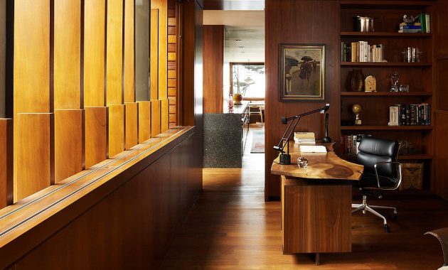 Wooden Office Interior Design with Edge Desk