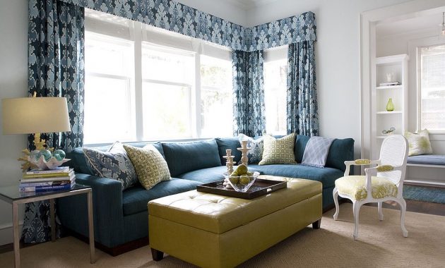 Yellow and Blue Combination in Family Room